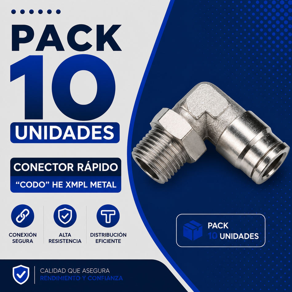 PACK 10 UNIDADES - CONECTOR RAPIDO "CODO" HE 1/2 XMPL-08-04 METAL