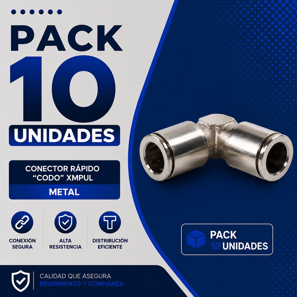 PACK 10 UNIDADES - CONECTOR RAPIDO "CODO" XMPUL-06 METAL