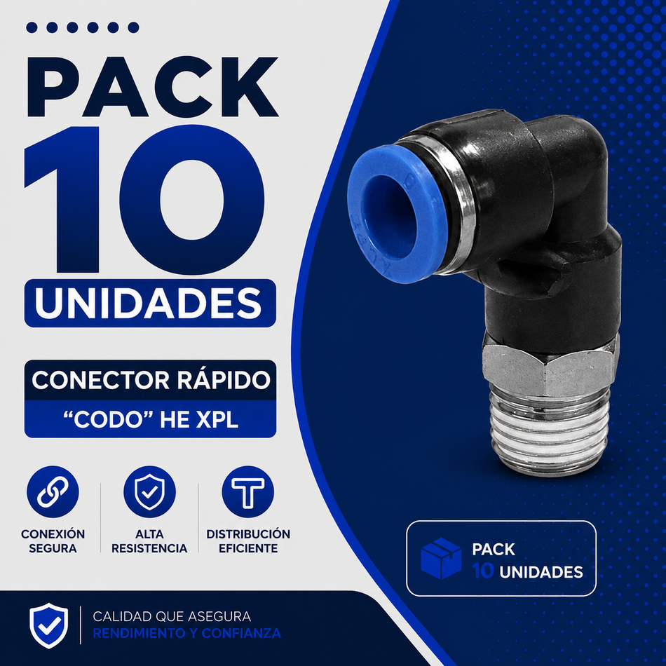PACK 10 UNIDADES - CONECTOR RAPIDO "CODO" HE 1/2 XPL-1/2-04
