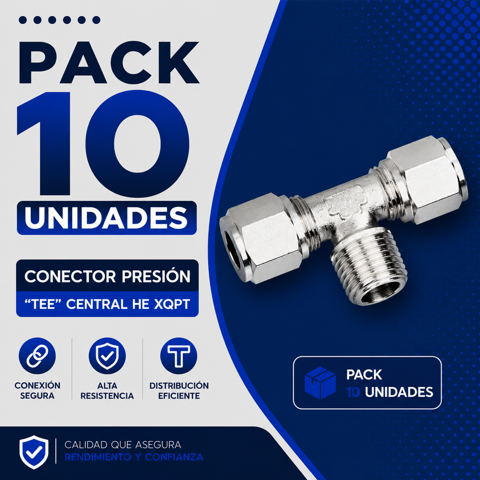PACK 10 UNIDADES - CONECTOR PRESION "TEE" CENTRAL HE 1/2 XQPT-10-04